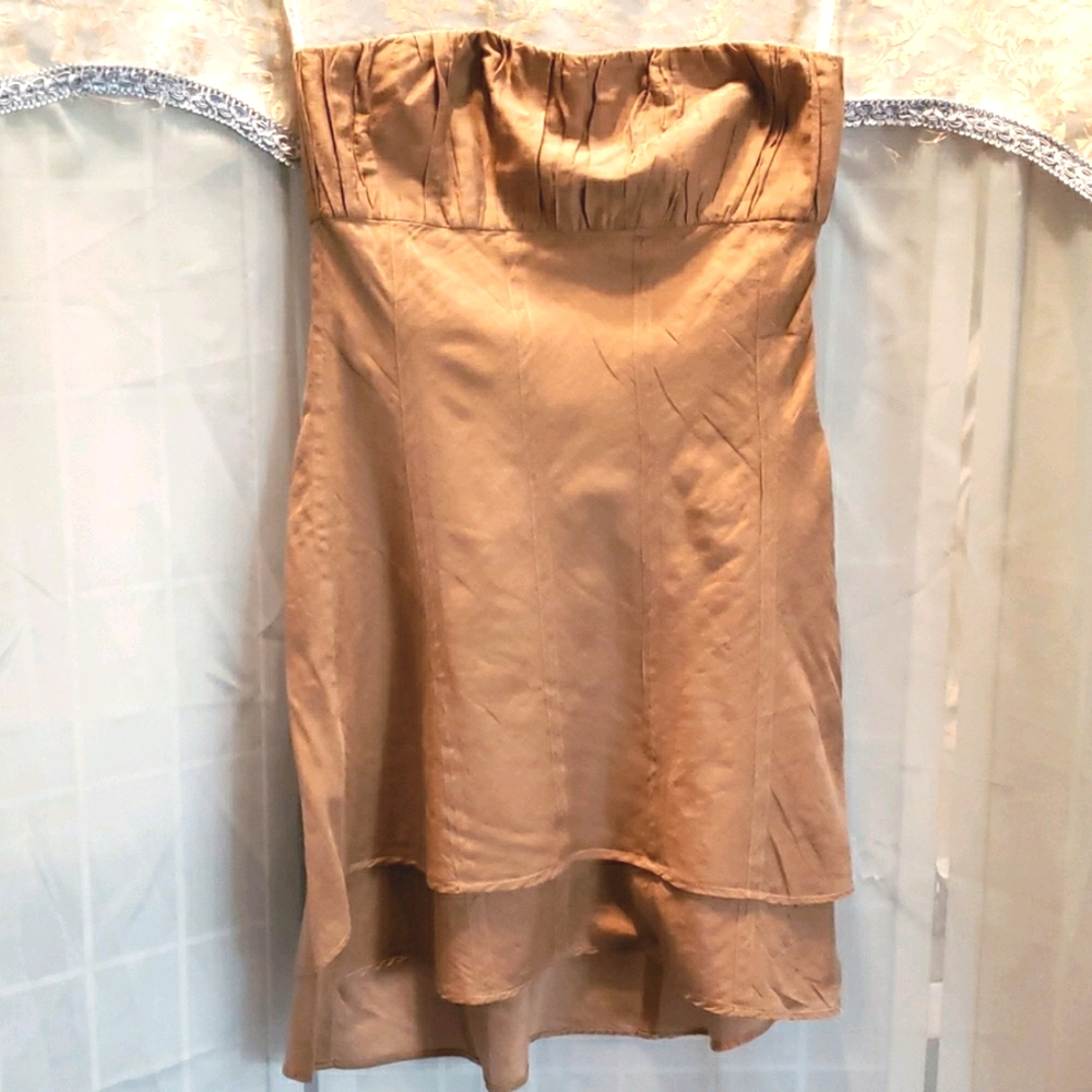 SASS & BIDE TAN STRAPLESS SILK/COTTON DRESSZ SZ S